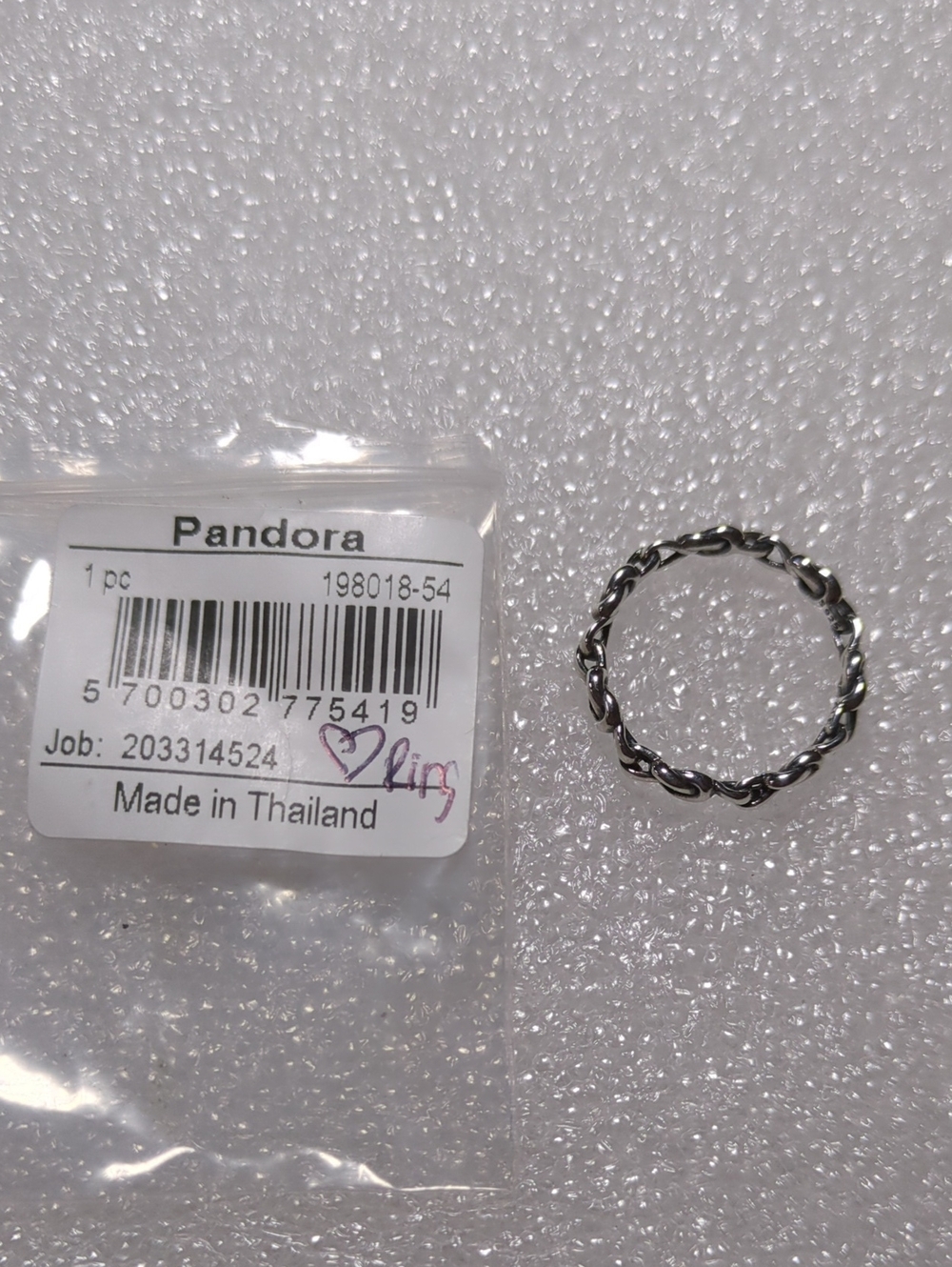 Pandora Silver Twisted Heart Vine Stackable Size 7 Ring